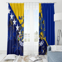 Personalized Bosnia And Herzegovina Football Dragon Mascot Window Curtain Balkan Soccer Design With Floral Line Art