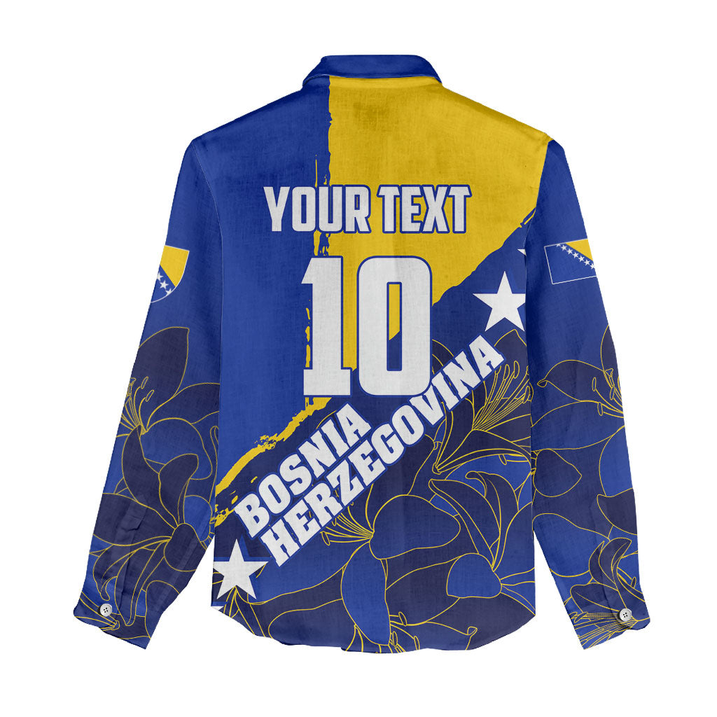 Personalized Bosnia And Herzegovina Football Dragon Mascot Women Casual Shirt Balkan Soccer Design With Floral Line Art