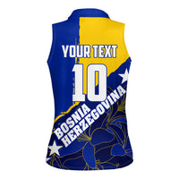 Personalized Bosnia And Herzegovina Football Dragon Mascot Women Sleeveless Polo Shirt Balkan Soccer Design With Floral Line Art