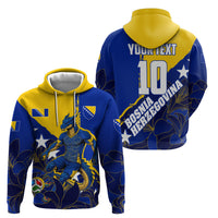 Personalized Bosnia And Herzegovina Football Dragon Mascot Zip Hoodie Balkan Soccer Design With Floral Line Art