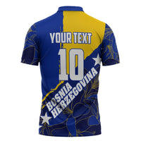 Personalized Bosnia And Herzegovina Football Dragon Mascot Zipper Polo Shirt Balkan Soccer Design With Floral Line Art