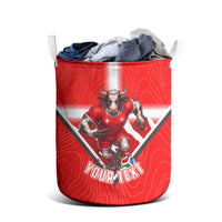 Personalized Switzerland Football Bull Mascot Laundry Basket Swiss Flag And Alps Mountain Background With Muscular Bull Art