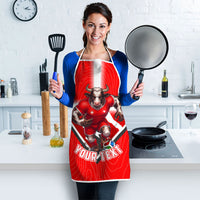 Personalized Switzerland Football Bull Mascot Apron Swiss Flag And Alps Mountain Background With Muscular Bull Art