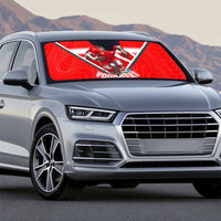 Personalized Switzerland Football Bull Mascot Auto Sun Shade Swiss Flag And Alps Mountain Background With Muscular Bull Art