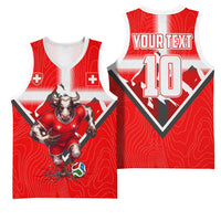 Personalized Switzerland Football Bull Mascot Basketball Jersey Swiss Flag And Alps Mountain Background With Muscular Bull Art