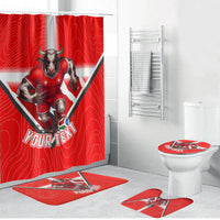 Personalized Switzerland Football Bull Mascot Bathroom Set Swiss Flag And Alps Mountain Background With Muscular Bull Art