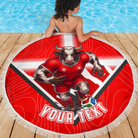 Personalized Switzerland Football Bull Mascot Beach Blanket Swiss Flag And Alps Mountain Background With Muscular Bull Art