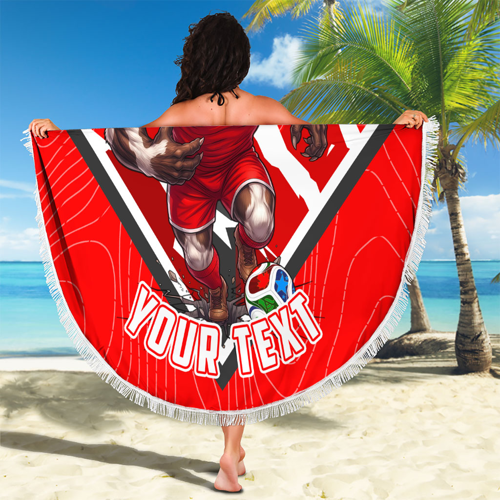 Personalized Switzerland Football Bull Mascot Beach Blanket Swiss Flag And Alps Mountain Background With Muscular Bull Art