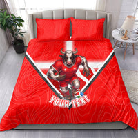 Personalized Switzerland Football Bull Mascot Bedding Set Swiss Flag And Alps Mountain Background With Muscular Bull Art
