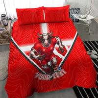 Personalized Switzerland Football Bull Mascot Bedding Set Swiss Flag And Alps Mountain Background With Muscular Bull Art