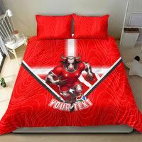 Personalized Switzerland Football Bull Mascot Bedding Set Swiss Flag And Alps Mountain Background With Muscular Bull Art