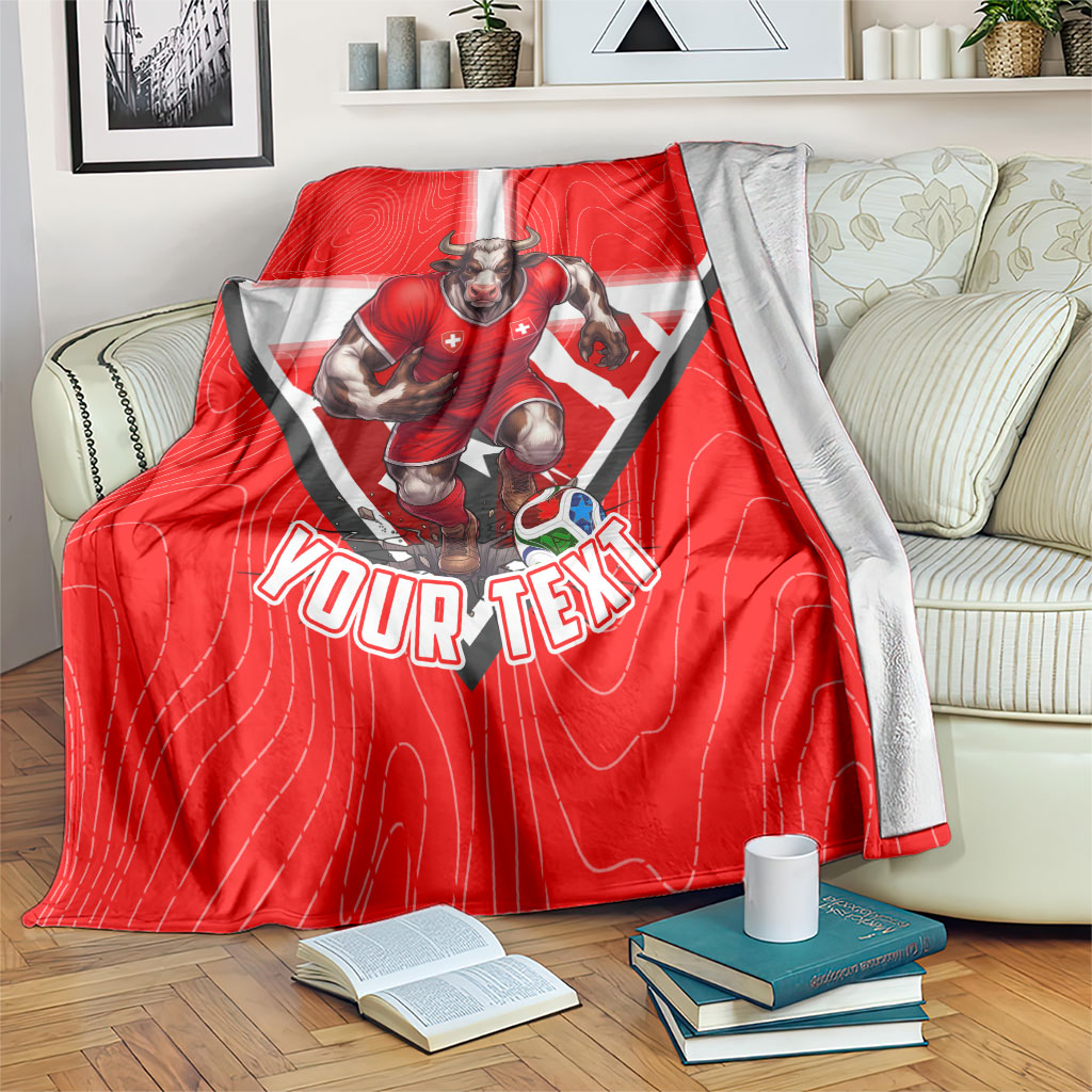 Personalized Switzerland Football Bull Mascot Blanket Swiss Flag And Alps Mountain Background With Muscular Bull Art