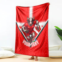 Personalized Switzerland Football Bull Mascot Blanket Swiss Flag And Alps Mountain Background With Muscular Bull Art