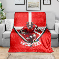 Personalized Switzerland Football Bull Mascot Blanket Swiss Flag And Alps Mountain Background With Muscular Bull Art