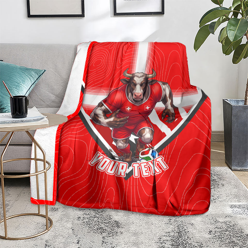 Personalized Switzerland Football Bull Mascot Blanket Swiss Flag And Alps Mountain Background With Muscular Bull Art