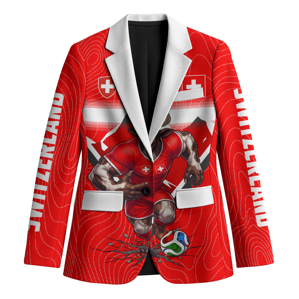 Personalized Switzerland Football Bull Mascot Blazer Swiss Flag And Alps Mountain Background With Muscular Bull Art