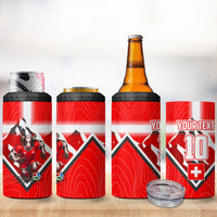 Personalized Switzerland Football Bull Mascot 4 in 1 Can Cooler Tumbler Swiss Flag And Alps Mountain Background With Muscular Bull Art