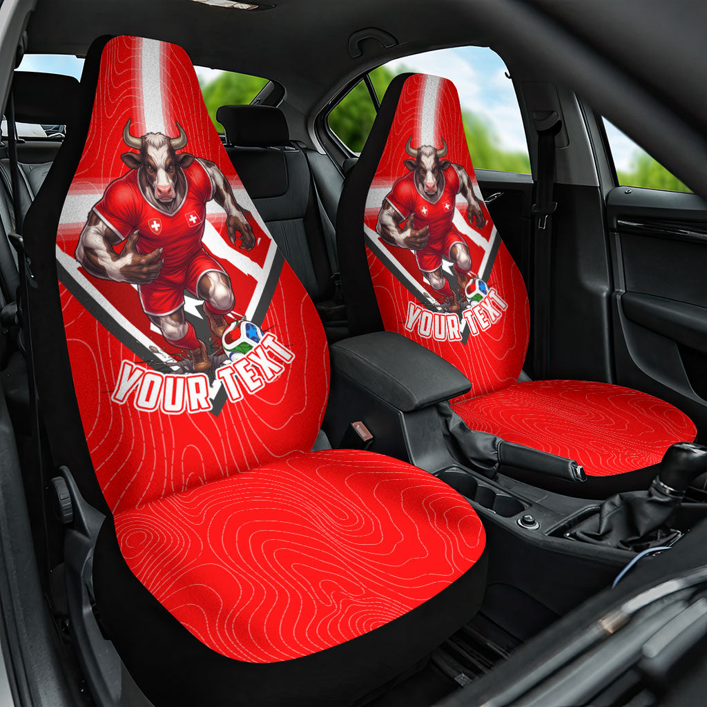 Personalized Switzerland Football Bull Mascot Car Seat Cover Swiss Flag And Alps Mountain Background With Muscular Bull Art