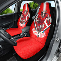 Personalized Switzerland Football Bull Mascot Car Seat Cover Swiss Flag And Alps Mountain Background With Muscular Bull Art