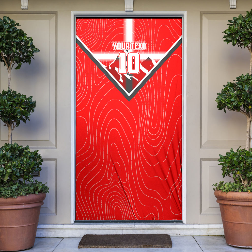 Personalized Switzerland Football Bull Mascot Door Cover Swiss Flag And Alps Mountain Background With Muscular Bull Art