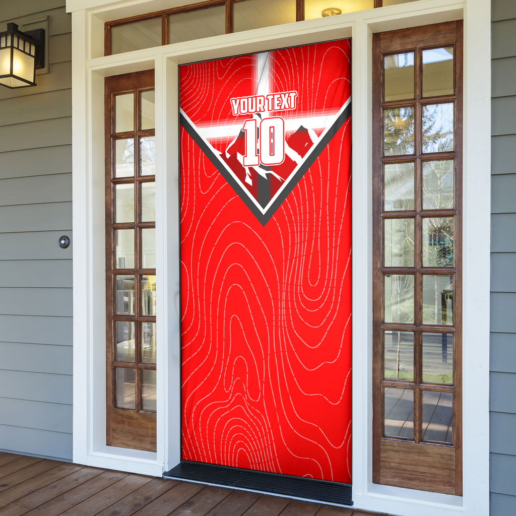 Personalized Switzerland Football Bull Mascot Door Cover Swiss Flag And Alps Mountain Background With Muscular Bull Art