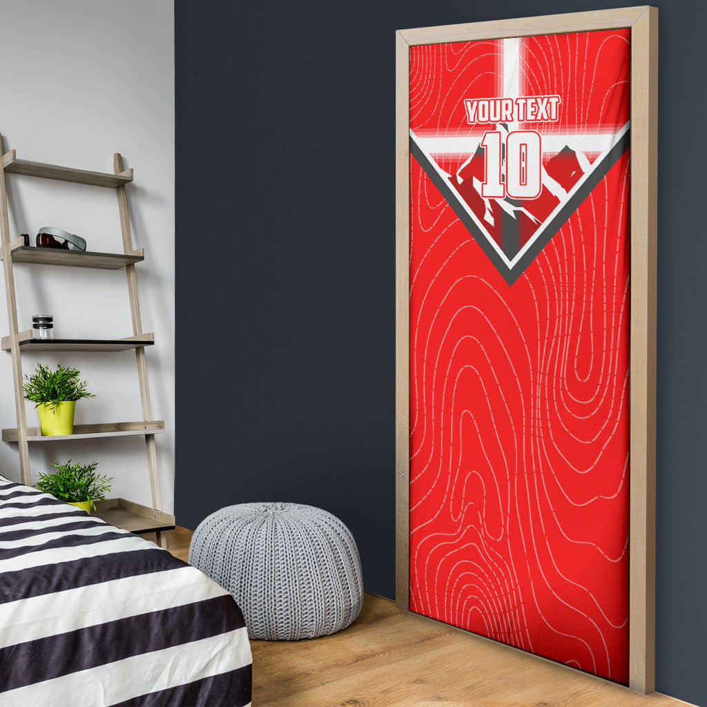 Personalized Switzerland Football Bull Mascot Door Cover Swiss Flag And Alps Mountain Background With Muscular Bull Art