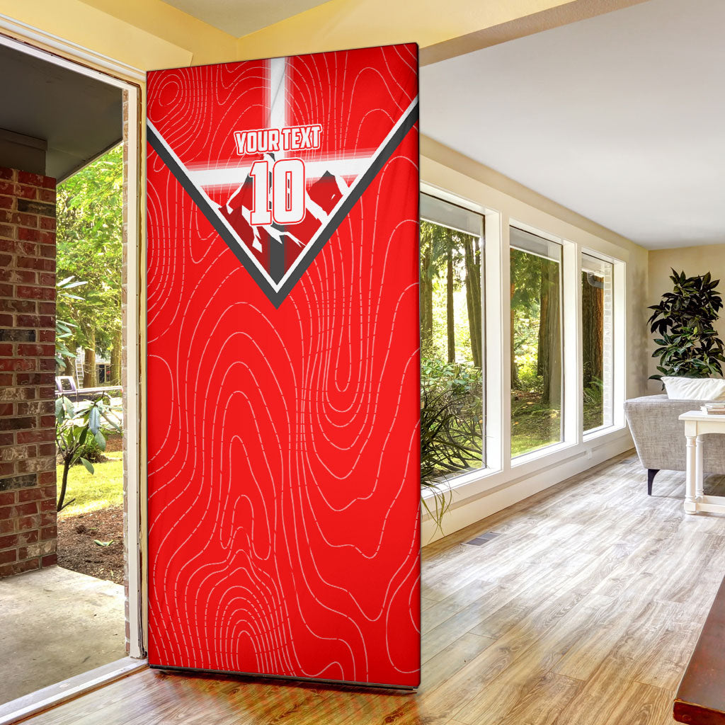 Personalized Switzerland Football Bull Mascot Door Cover Swiss Flag And Alps Mountain Background With Muscular Bull Art