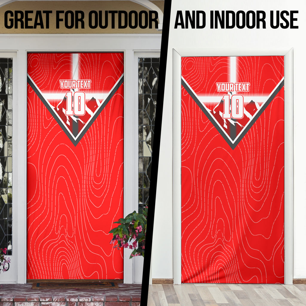 Personalized Switzerland Football Bull Mascot Door Cover Swiss Flag And Alps Mountain Background With Muscular Bull Art