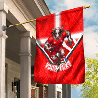 Personalized Switzerland Football Bull Mascot Garden Flag Swiss Flag And Alps Mountain Background With Muscular Bull Art