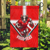 Personalized Switzerland Football Bull Mascot Garden Flag Swiss Flag And Alps Mountain Background With Muscular Bull Art