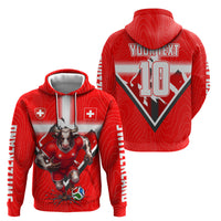 Personalized Switzerland Football Bull Mascot Hoodie Swiss Flag And Alps Mountain Background With Muscular Bull Art