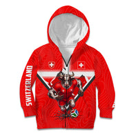 Personalized Switzerland Football Bull Mascot Kid Hoodie Swiss Flag And Alps Mountain Background With Muscular Bull Art