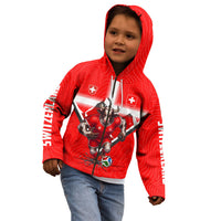 Personalized Switzerland Football Bull Mascot Kid Hoodie Swiss Flag And Alps Mountain Background With Muscular Bull Art