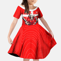 Personalized Switzerland Football Bull Mascot Kid Short Sleeve Dress Swiss Flag And Alps Mountain Background With Muscular Bull Art