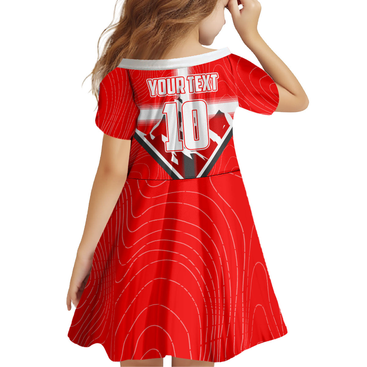 Personalized Switzerland Football Bull Mascot Kid Short Sleeve Dress Swiss Flag And Alps Mountain Background With Muscular Bull Art