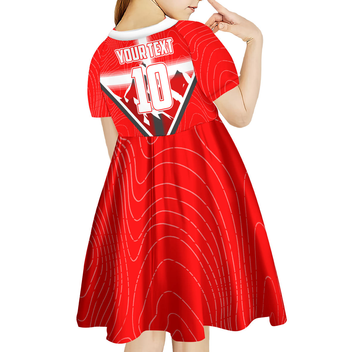 Personalized Switzerland Football Bull Mascot Kid Short Sleeve Dress Swiss Flag And Alps Mountain Background With Muscular Bull Art