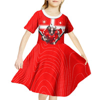 Personalized Switzerland Football Bull Mascot Kid Short Sleeve Dress Swiss Flag And Alps Mountain Background With Muscular Bull Art