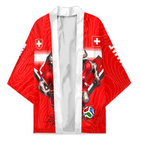 Personalized Switzerland Football Bull Mascot Kimono Swiss Flag And Alps Mountain Background With Muscular Bull Art