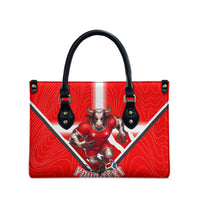 Personalized Switzerland Football Bull Mascot Leather Bag Swiss Flag And Alps Mountain Background With Muscular Bull Art