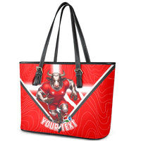 Personalized Switzerland Football Bull Mascot Leather Tote Bag Swiss Flag And Alps Mountain Background With Muscular Bull Art