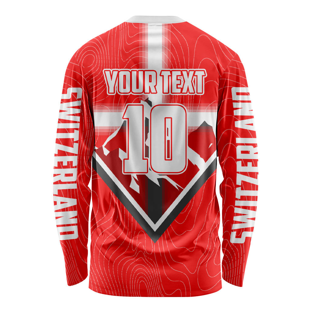 Personalized Switzerland Football Bull Mascot Long Sleeve Shirt Swiss Flag And Alps Mountain Background With Muscular Bull Art