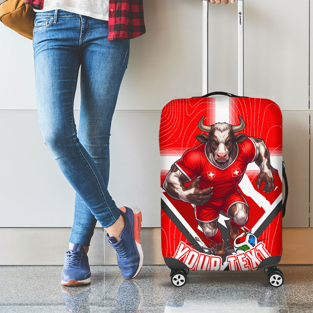 Personalized Switzerland Football Bull Mascot Luggage Cover Swiss Flag And Alps Mountain Background With Muscular Bull Art