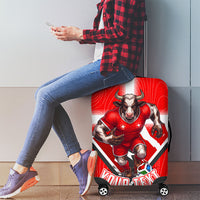 Personalized Switzerland Football Bull Mascot Luggage Cover Swiss Flag And Alps Mountain Background With Muscular Bull Art