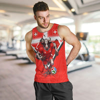 Personalized Switzerland Football Bull Mascot Men Tank Top Swiss Flag And Alps Mountain Background With Muscular Bull Art
