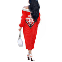 Personalized Switzerland Football Bull Mascot Off The Shoulder Long Sleeve Dress Swiss Flag And Alps Mountain Background With Muscular Bull Art