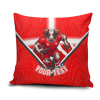 Personalized Switzerland Football Bull Mascot Pillow Cover Swiss Flag And Alps Mountain Background With Muscular Bull Art