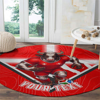 Personalized Switzerland Football Bull Mascot Round Carpet Swiss Flag And Alps Mountain Background With Muscular Bull Art