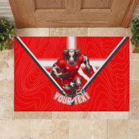 Personalized Switzerland Football Bull Mascot Rubber Doormat Swiss Flag And Alps Mountain Background With Muscular Bull Art