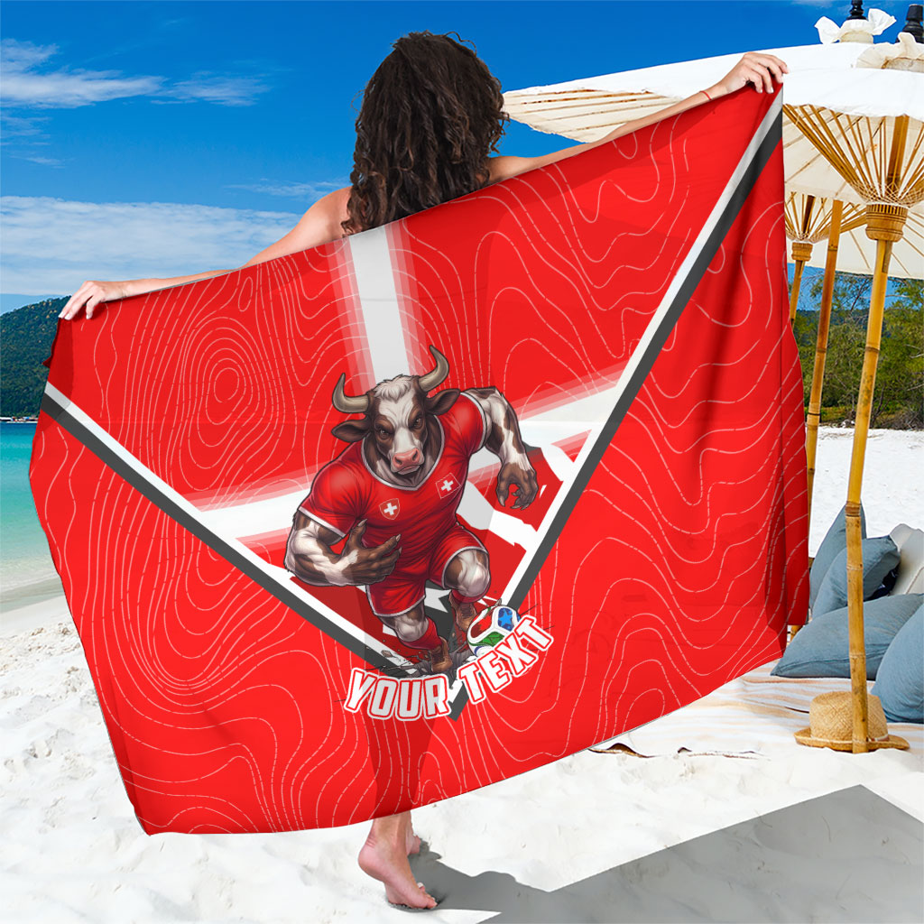 Personalized Switzerland Football Bull Mascot Sarong Swiss Flag And Alps Mountain Background With Muscular Bull Art