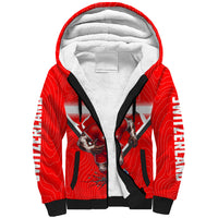 Personalized Switzerland Football Bull Mascot Sherpa Hoodie Swiss Flag And Alps Mountain Background With Muscular Bull Art